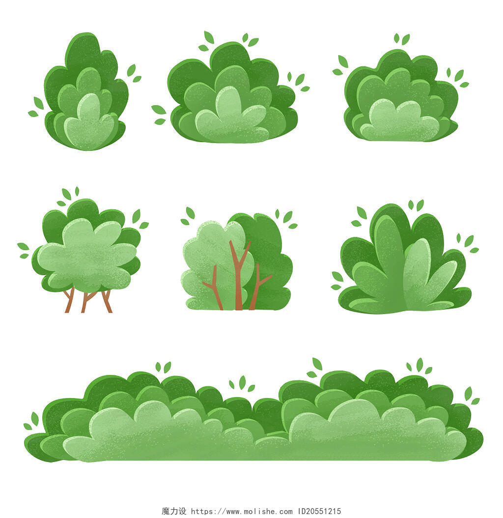 手绘卡通灌木插画元素植物PNG树